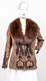 Adrienne Landau Fox Fur Trimmed Wool Jacket