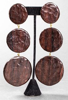 Yves Saint Laurent Carved Wood Earrings, c. 1970