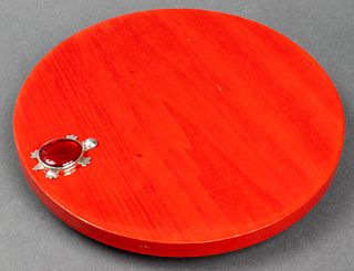 Argenta Lacquered Wood Lazy Susan w Silver Turtle