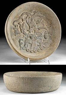 Rare Ritualistic Maya Stone Bowl, ex-Bucharest Museum