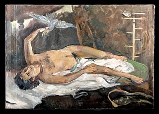 William Draper Painting - Male Nude & Bird, ca. 1935