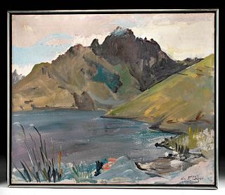 Framed W. Draper Painting "Shore and Mountain" 1970s