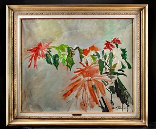 Framed & Signed W. Draper Painting - Poinsettia, 1978