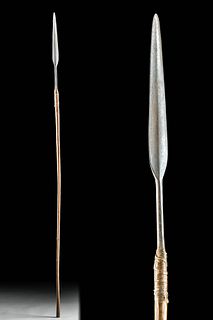 Late 19th C. African Maasai Iron Spear, Wood Handle