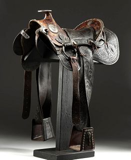 19th C. Mexican Leather Saddle w/ Silver Pommel