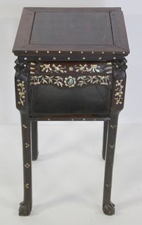 Antique Chinese Mother of Pearl Inlaid Hardwood