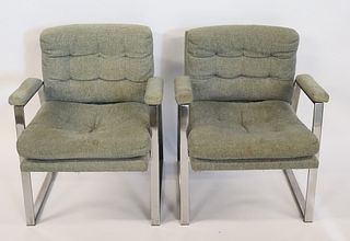 Midcentury Pair Of Chrome Upholstered Chairs.