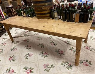 Country Pine Dining Table on Turned Legs, Contemporary