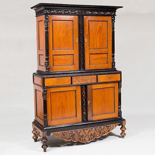 Anglo Indian Ebony and Satinwood Chest on Chest