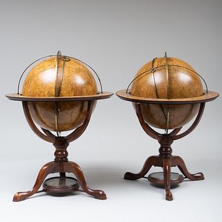 Pair of George III Adams & Company Mahogany Terrestrial and Celestial Globes on Later Bases