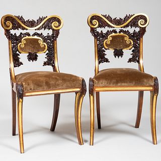 Pair of Rare William IV Rosewood and Parcel-Gilt Side Chairs