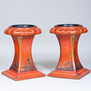 Pair of Scarlet and Gilt-Japanned JardiniÃ¨res