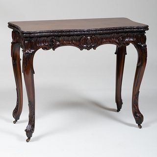 George III Style Carved Mahogany Concertina Action Folding Games Table