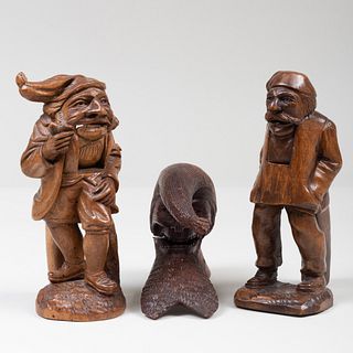 Two Standing Wood Nutcrackers of Gnomes and a Figure of Punch