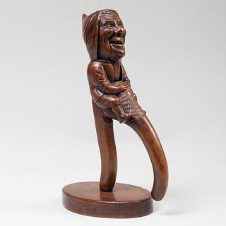 Large Continental Stained and Carved Wood Standing Gnome Nutcracker