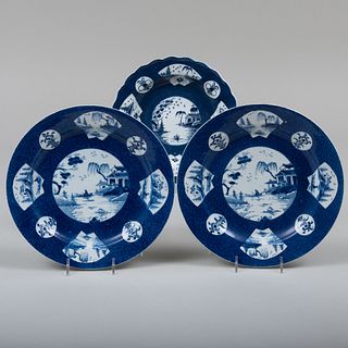 Three Bow Blue and White Porcelain Plates