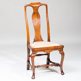 George II Walnut and Fruitwood Marquetry Tall Back Side Chair
