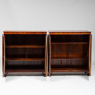 Pair of Regency Brass-Mounted Fruitwood Inlaid Rosewood Side Cabinets