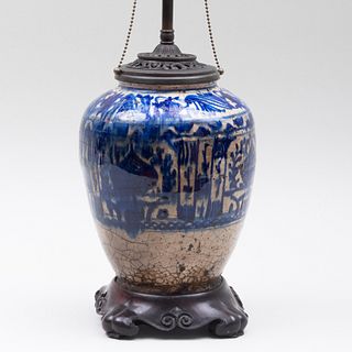 Persian Glazed Pottery Jar Mounted as a Lamp