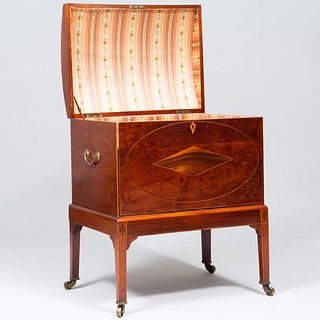 George III Style Inlaid Mahogany Domed Coffer on Stand