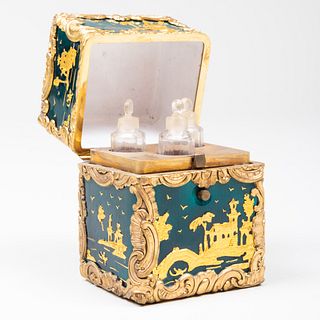 Gilt-Metal-Mounted and Gilt-Lacquered Green Enamel Chinoiserie Scent Bottle Case