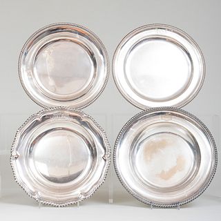 George III Silver Dish and Three Silver Plated Armorial Dishes