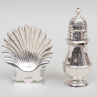 Queen Anne Silver Caster and a Victorian Shell Form Dish