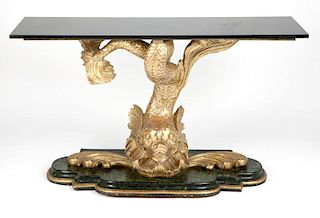 A Continental carved gilt & painted wood console table