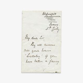 [Literature] Tennyson, Alfred, Lord, Autograph Letter, signed