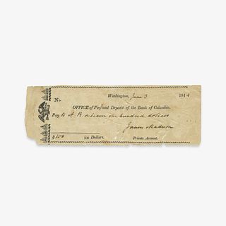 [Presidential] Madison, James, Signed Check