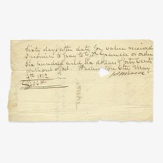 [Presidential] Monroe, James, Signed Promissory Note