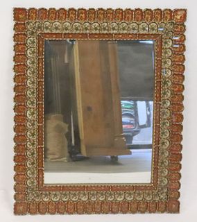 Midcentury Mirror With Painted Glass Borders.