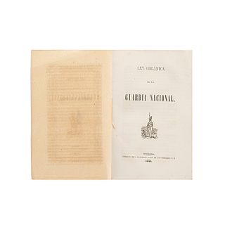 Herrera, José Joaquín de. Ley Orgánica de la Guardia Nacional. México: Imprenta de Ignacio Cumplido, 1848. Primera edición.