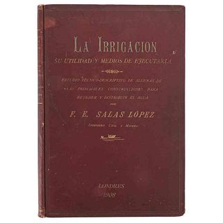 Salas López, F. E. La Irrigación. Su Utilidad y Medios de Ejecutarla. Estudio Técnico-Descriptivo...Londres, 1908. Manuscrito ilustrado