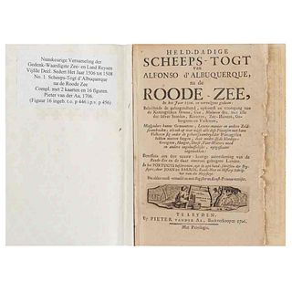Albuquerque, Afonso de. Held-Dadige Scheeps-Togt... na de Roode-Zee, in het Jaar 1506. Leiden, 1706. 2 mapas y 16 láminas.