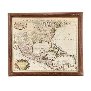L'Isle, Guillaume de. Carte du Mexique et de la Floride. Amsterdam, 1722. Mapa grabado, coloreado, 49x60 cm. Enmarcado.
