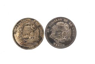 Navalón, Sebastián. Premio al Talento y la Aplicación, 1900 - 1901. Medallas en plata, 45 mm. de diametro. En estuches. Piezas: 2.