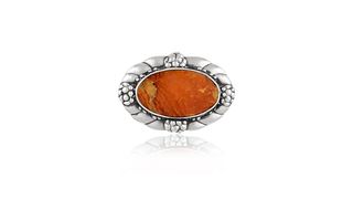 Antique Georg Jensen Brooch With Large Amber Stone