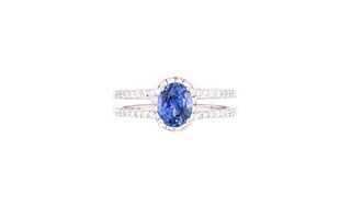 Blue Sapphire& Diamond Ring w/ AIGL Paperwork