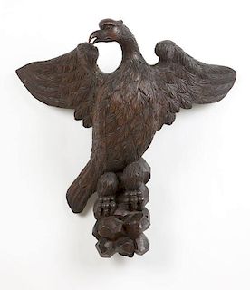 A carved wooden eagle