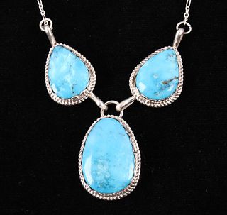 Navajo Stormy Mountain Turquoise Sterling Necklace