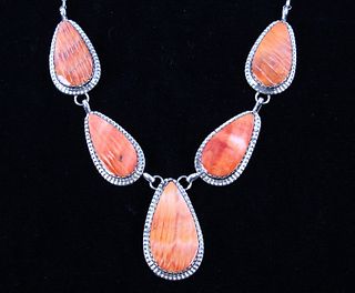 Navajo Herbert Tsosie Spiny Oyster Silver Necklace