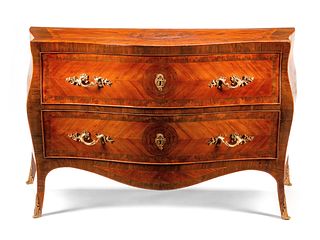 A Neapolitan Gilt Bronze Mounted Marquetry Commode