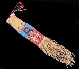 Sioux Beaded and Quilled Tobacco Bag 19th C.