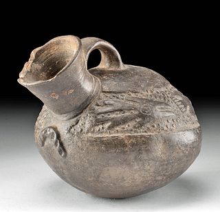 Chimu Blackware Pouring Vessel Birds and Fish