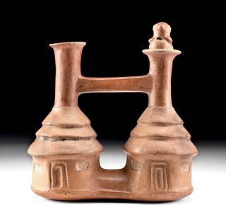 Inca Pottery Whistling Vessel - Architectural w/ Bird