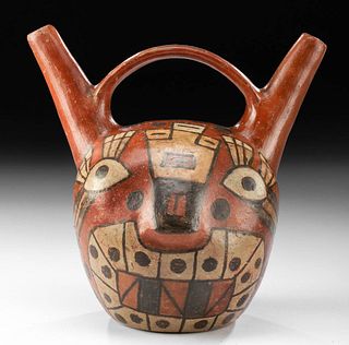 Huari Pottery Stirrup Vessel with Jaguar Head