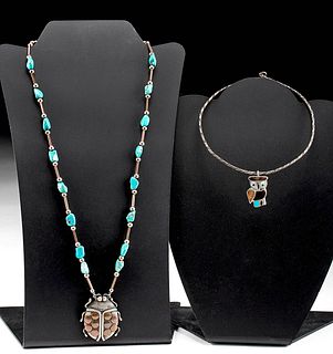 Two 20th C. Zuni Silver & Turquoise Necklaces