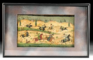 19th C. Persian Painting - 8 Hunters on Horseback