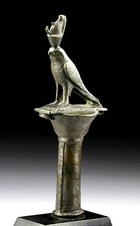 Egyptian Bronze Standard Finial Horus as Falcon
